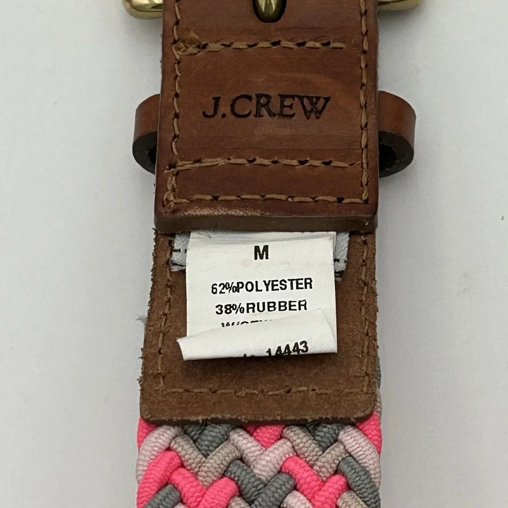 J Crew Belt Women's M‎ Pink Braided  Leather Tab Brass D Ring Buckle Made USA - Picture 5 of 6